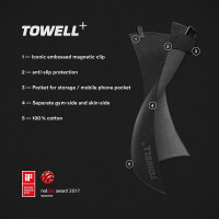 Stryve Towell + V2 Sporthandtuch mit Tasche und Magnetclip, in 7 Farben Die Höhle der Löwen (Schwarz All Black) Gym Handtuch TOWELL+