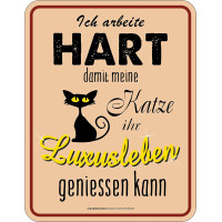 RAHMENLOS Original Blechschild Luxusleben Katze