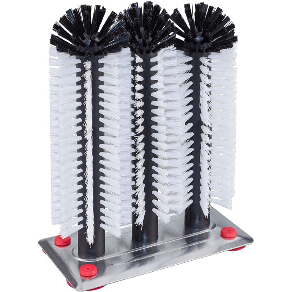 BÜMAG eG Profi Gläserspülbürste mit 3 Säulen (18/24/18 cm) - mit großer Aluminium-Saugplatte - Gläserbürste - Spülbürste für Gläser