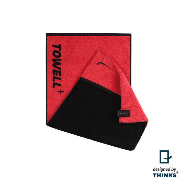 Stryve Towell + | Sporthandtuch mit Tasche und Magnetclip, Bekannt aus &quot;Die H&ouml;hle der L&ouml;wen&quot;, Rot/Schwarz