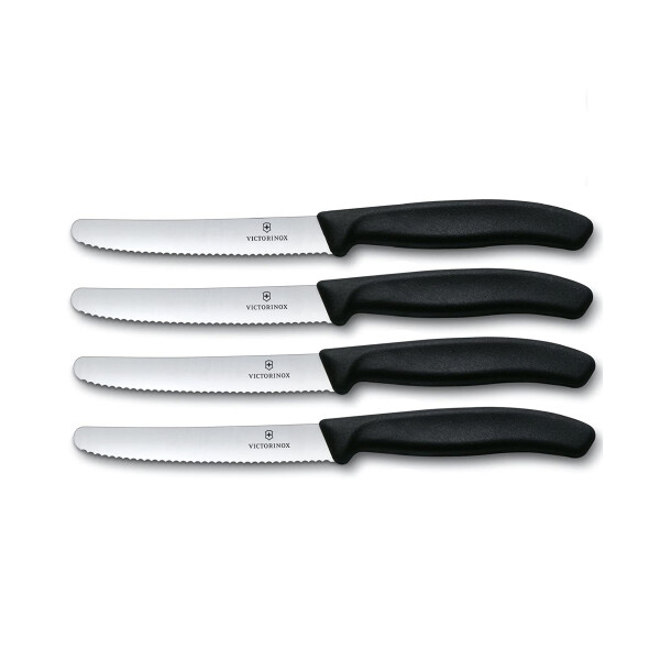 Victorinox | 4 Stück Tafelmesser Swiss Classic | Schwarz | Tomatenmesser mit Wellenschliff | rostfrei | Swiss Made