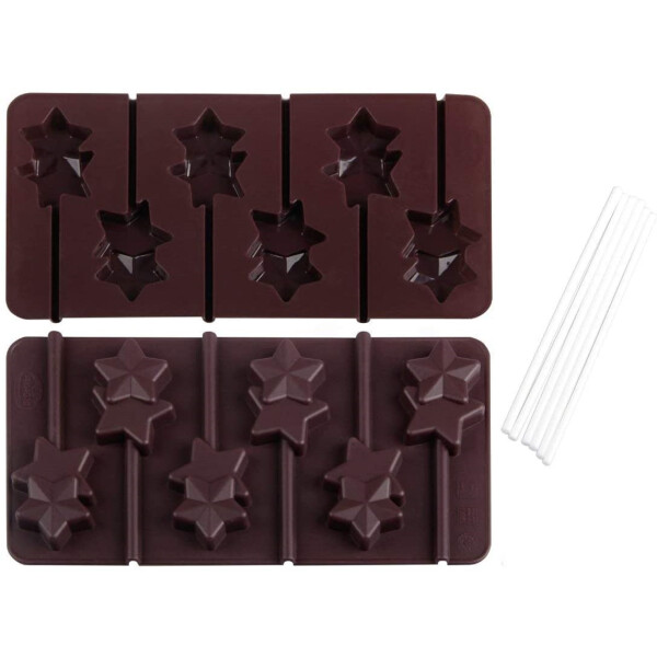 Silikon-Schokoladenform "Stern-Lollis" 2er Set inkl. 12 Sticks