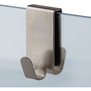 Fackelmann Doppelhaken für Glasduschwand TECNO, Handtuchhalter aus Edelstahl, Kleiderhaken zum Einhängen in die Duschtür (Farbe: Silber), Menge: 1 Stück