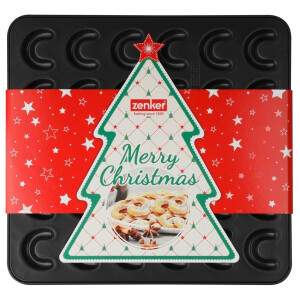 Zenker | Vanillekipferl Backblech Sparkling Christmas | Teflon Antihaftbeschichtung | Schwarz | ideal für selbstgemachte Kipferl