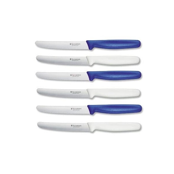 VictorInox | Tafelmesser Set | 6-teilig | Blau und Weiß | ideal für Brotzeit und Tischgedeck | hochwertige Klingenqualität