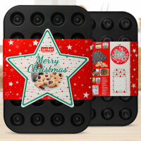 Zenker Husarenkrapfen-/ Engelsaugenblech Sparkling Christmas, Ofenblech mit Teflon Antihaftbeschichtung für kinderleichtes Backen, hochwertige Form für selbstgemachte Plätzchen (Farbe: Schwarz)