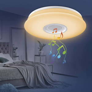 EASYmaxx | LED-Deckenleuchte mit Bluetooth-Lautsprecher | dimmbar | einfarbig oder automatischer Farbwechsel | inklusive Fernbedienung | ideal für stimmungsvolle Beleuchtung und Partys