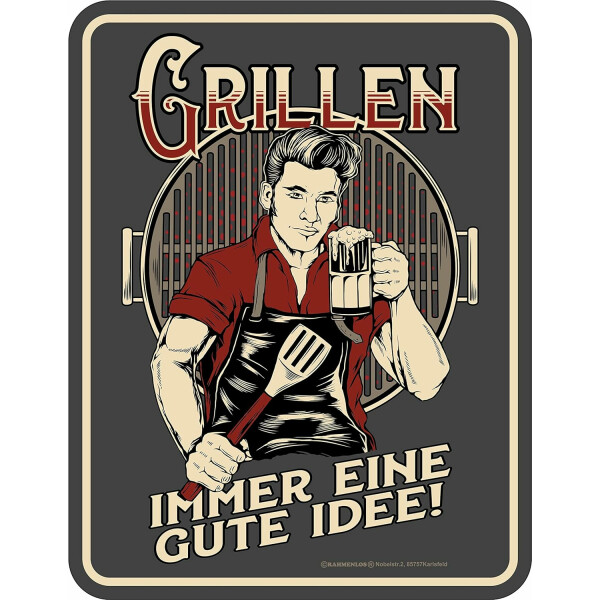 RAHMENLOS Original BBQ-Blechschild: Grillen - Immer eine Gute Idee!