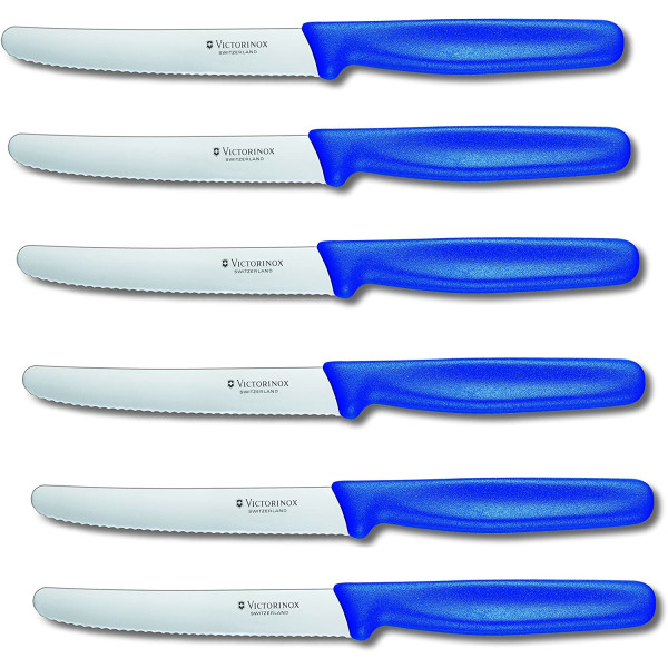 Victorinox Messer-Set 6 Stück mit Wellenschliff (Rostfrei, Edelstahl, Spülmaschinengeeignet) blau