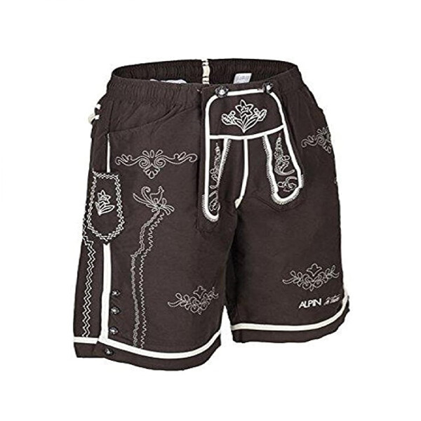 Alpin de Luxe | Badeshort Badehose LEDERHOSE, braun, Größe S