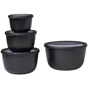 Mepal - Cirqula Multischüssel-Set 4–teilig rund Nordic black – 500, 1000, 2000 und 3000 ml – Verwendbar als Vorratdose, Kühlschrankdose, Gefrierdose, Mikrowellegeschirr & Servierschale mit Deckel