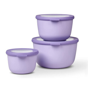 Mepal - Cirqula Multischüssel-Set 3–teilig rund Nordic lilac – 500, 1000 und 2000 ml – Verwendbar als Vorratdose, Kühlschrankdose, Gefrierdose, Mikrowellegeschirr & Servierschale mit Deckel
