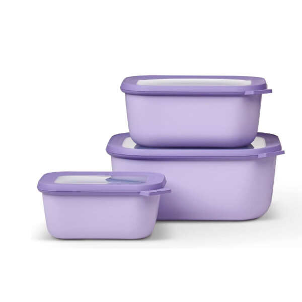 Mepal - Cirqula Multischüssel Set 3–teilig rechteckig Nordic lilac – 750, 1500, 3000 ml – Verwendbar als Vorratdose, Kühlschrankdose, Gefrierdose, Mikrowellegeschirr & Servierschale mit Deckel