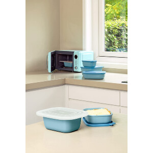 Mepal - Cirqula Multischüssel Set 3–teilig rechteckig Nordic lilac – 750, 1500, 3000 ml – Verwendbar als Vorratdose, Kühlschrankdose, Gefrierdose, Mikrowellegeschirr & Servierschale mit Deckel