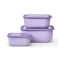 Mepal - Cirqula Multischüssel Set 3–teilig rechteckig Nordic lilac – 750, 1500, 3000 ml – Verwendbar als Vorratdose, Kühlschrankdose, Gefrierdose, Mikrowellegeschirr & Servierschale mit Deckel