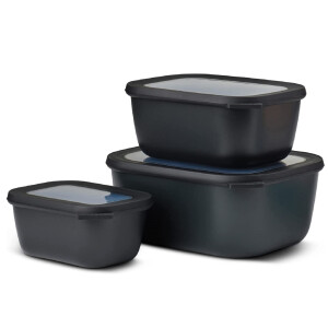 Mepal - Cirqula Multischüssel Set 3–teilig rechteckig Nordic black – 750, 1500, 3000 ml – Verwendbar als Vorratdose, Kühlschrankdose, Gefrierdose, Mikrowellegeschirr & Servierschale mit Deckel