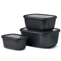 Mepal - Cirqula Multischüssel Set 3–teilig rechteckig Nordic black – 750, 1500, 3000 ml – Verwendbar als Vorratdose, Kühlschrankdose, Gefrierdose, Mikrowellegeschirr & Servierschale mit Deckel