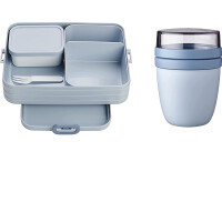 Mepal 2-tlg Starter Set Snacks to go – Bento-Lunchbox Large mit Lunchpot – praktischer Müslibecher – Brotdose mit Fächern, geeignet für bis zu 8 Butterbrote, Nordic Blue neu