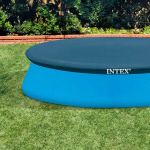 Intex 10 foot (3.05 m) Easy Set Swimming Pool Cover #28021. Round cover measures 2.8 m, (9.4 ft) suitable for Intex pools with base diameter of 3.05 m (10 foot).