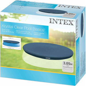 Intex 10 foot (3.05 m) Easy Set Swimming Pool Cover #28021. Round cover measures 2.8 m, (9.4 ft) suitable for Intex pools with base diameter of 3.05 m (10 foot).