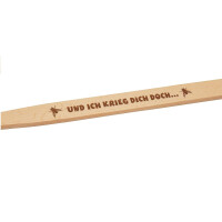 Neustanlo - Fliegenklatsche aus Holz und Leder - mit Spruch Und ich Krieg Dich doch... - extra stark - mit Holzstiel und Lederband - 47,5 cm