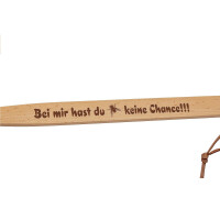 Neustanlo - Fliegenklatsche aus Holz und Leder - mit Spruch Bei Mir hast du Keine Chance!!! - extra stark - mit Holzstiel und Lederband - 47,5 cm