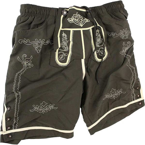 Pullach Hof Badehose Lederhose Herren Badeshort Trachten Design mit Knöpfe im Hirschhornlook (XXL)