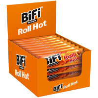 BiFi Roll Hot – 24er Pack (24 x 45g) - Salami Snack in einem lockeren Teig – Original Wurstsnack To Go - für Unterwegs, im Büro oder beim Sport - mit Pfeffer, Koriander und Knoblauch