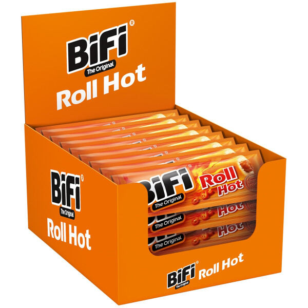 BiFi Roll Hot – 24er Pack (24 x 45g) - Salami Snack in einem lockeren Teig – Original Wurstsnack To Go - für Unterwegs, im Büro oder beim Sport - mit Pfeffer, Koriander und Knoblauch