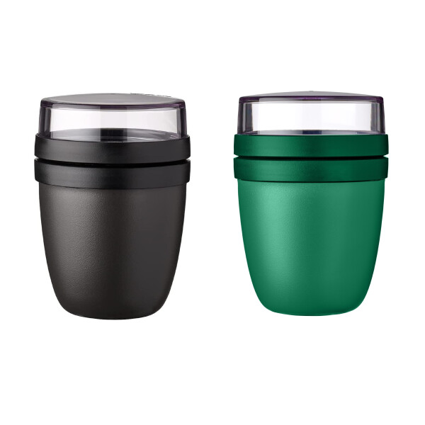 Mepal - Lunchpot Ellipse Mixed - Vivid Green + Nordic Black – 500 ml praktischer Reisebecher, Joghurtbecher, To go Becher – Geeignet für Tiefkühler, Mikrowelle und Spülmaschine, 700 ml