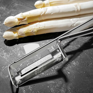 2 Stück Fackelmann - Universal-Sparschäler/Pendelschäler inkl. 10er Pack Ersatzklingen, ideal für Spargel, Obst und Gemüse, Edelstahl/Stahl - Silber