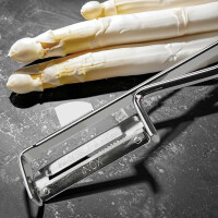 2 Stück Fackelmann - Universal-Sparschäler/Pendelschäler inkl. 10er Pack Ersatzklingen, ideal für Spargel, Obst und Gemüse, Edelstahl/Stahl - Silber