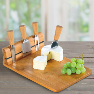 Kesper | Käseschneidebrett mit Besteck, Material: Bambus, Edelstahl, Maße: 30 x 20 x 8 cm, Farbe: Weiß | 58641 13