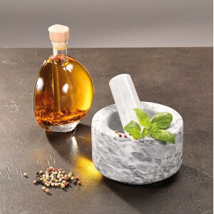 Kesper | Mörser, Mateial: Marmor, Maße: Ø 13 cm, H: 8 cm, Farbe: Weiß poliert | 71505