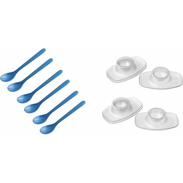FACKELMANN | 12-tlg. Frühstücks-Set | Eierlöffel Blau mit Eierbecher Transparent | hochwertiger Kunststoff | ideal für den Frühstückstisch