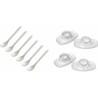 FACKELMANN | 12-tlg. Frühstücks-Set | Eierlöffel Weiß mit Eierbecher Transparent | hochwertiger Kunststoff | ideal für den Frühstückstisch