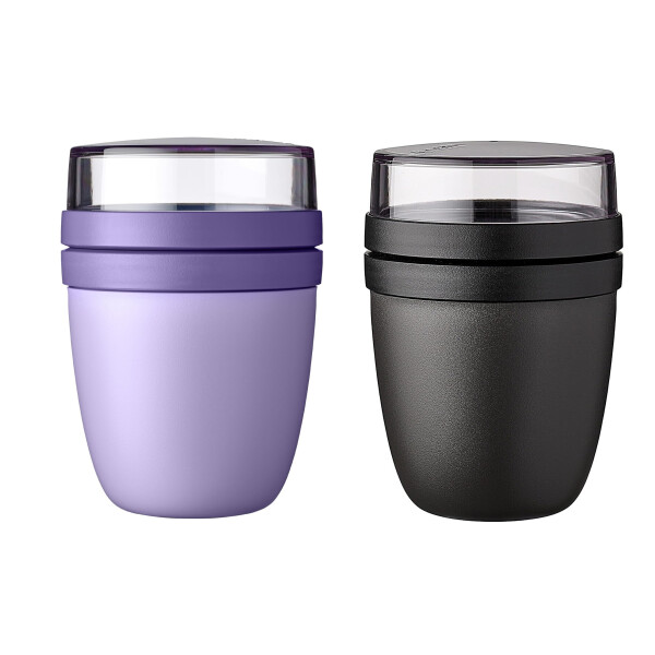 Mepal | Lunchpot Ellipse Mixed | Vivid Lilac + Nordic Black | Müslibecher to go | Unterteilung für Joghurt & Müsli | 500 ml + 200 ml | Geeignet für Gefrierschrank, Mikrowelle & Spülmaschine