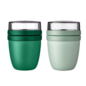 Mepal | Lunchpot Ellipse Mixed | Vivid Green + Nordic Sage | Müslibecher to go | Unterteilung für Joghurt & Müsli | 500 ml + 200 ml | Geeignet für Gefrierschrank, Mikrowelle & Spülmaschine