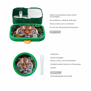 Mepal | Kinder Obst- und Bento Box | Campus meets Fruits | Spülmaschinenfest & BPA-frei | 300 & 750 ml | Mit Fächern, Gabel & Clip-Verschluss | Perfekt für Snacks & Mahlzeiten | Wild Tiger