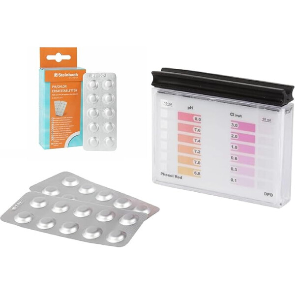 STEINBACH | Testkit für pH-Wert und freies Chlor | Pooltest Starter-Kit inkl. je 40 Tabletten Chlor DPD1 und pH-Wert Phenol Red | Genaue, schnelle und einfache Messung