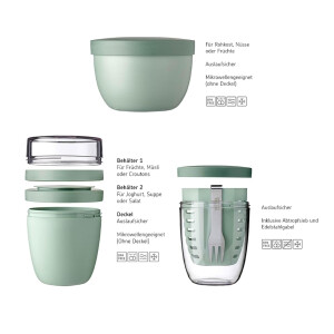 Mepal - Promotion-Set Pots Ellipse 3-teilig - Lunchpot 500 + 200 ml, Fruitpot 600 ml, Snackpot 350 ml - Essensbehälter, Joghurtbecher, to go Becher - Geeignet für Spülmaschine - Nordic Blue