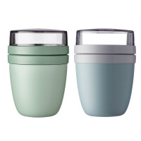 Mepal | Lunchpot Ellipse Mixed | Nordic Sage & Nordic Green | Müslibecher to go | Joghurt und Müsli getrennt | 500 ml + 200 ml | Gefrierschrank, Mikrowelle & Spülmaschine geeignet