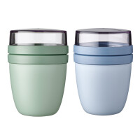 Mepal | Lunchpot Ellipse Mixed | Nordic Sage + Nordic Blue | Müslibecher to go | Unterteilung für Joghurt & Müsli | 500 ml + 200 ml | Geeignet für Gefrierschrank, Mikrowelle & Spülmaschine
