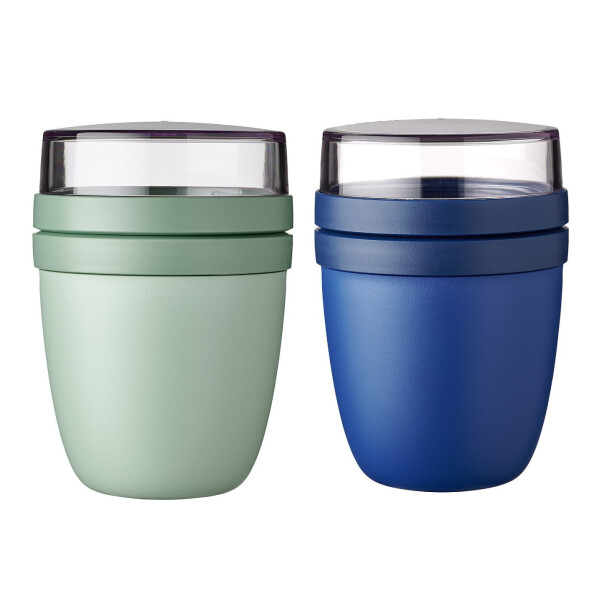 Mepal | Lunchpot Ellipse Mixed | Nordic Sage & Vivid Blue | Müslibecher to go mit separaten Fächern für Joghurt und Müsli | 500 ml und 200 ml | geeignet für Gefrierschrank, Mikrowelle und Spülmaschine