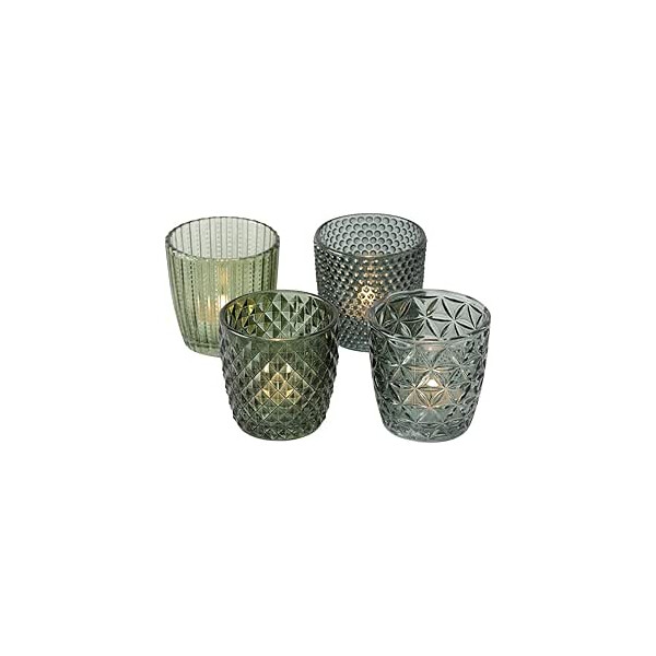 Boltze | Windlicht Glas grün Teelichthalter 4er Set