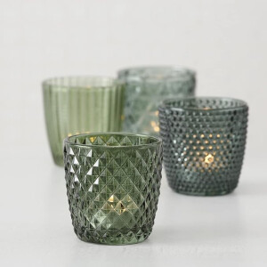 Boltze | Windlicht Glas grün Teelichthalter 4er Set