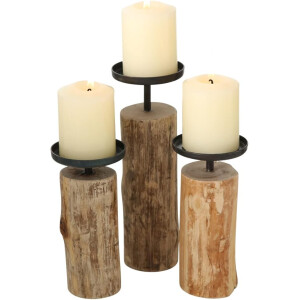 Boltze | Kerzenständer Tempe | 3-teiliges Set | Holz-Metall Kombination | stilvolles Boho Design | ideal für Esstisch oder Kommode