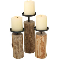 Boltze | Kerzenständer Tempe | 3-teiliges Set | Holz-Metall Kombination | stilvolles Boho Design | ideal für Esstisch oder Kommode