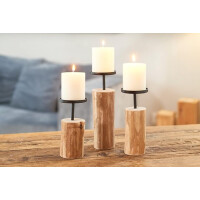 Boltze | Kerzenständer Tempe | 3-teiliges Set | Holz-Metall Kombination | stilvolles Boho Design | ideal für Esstisch oder Kommode