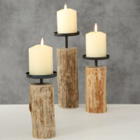 Boltze | Kerzenständer Tempe | 3-teiliges Set | Holz-Metall Kombination | stilvolles Boho Design | ideal für Esstisch oder Kommode